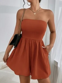 SHEIN Essnce Women's Solid Color Pocket Minimalist Casual Romper