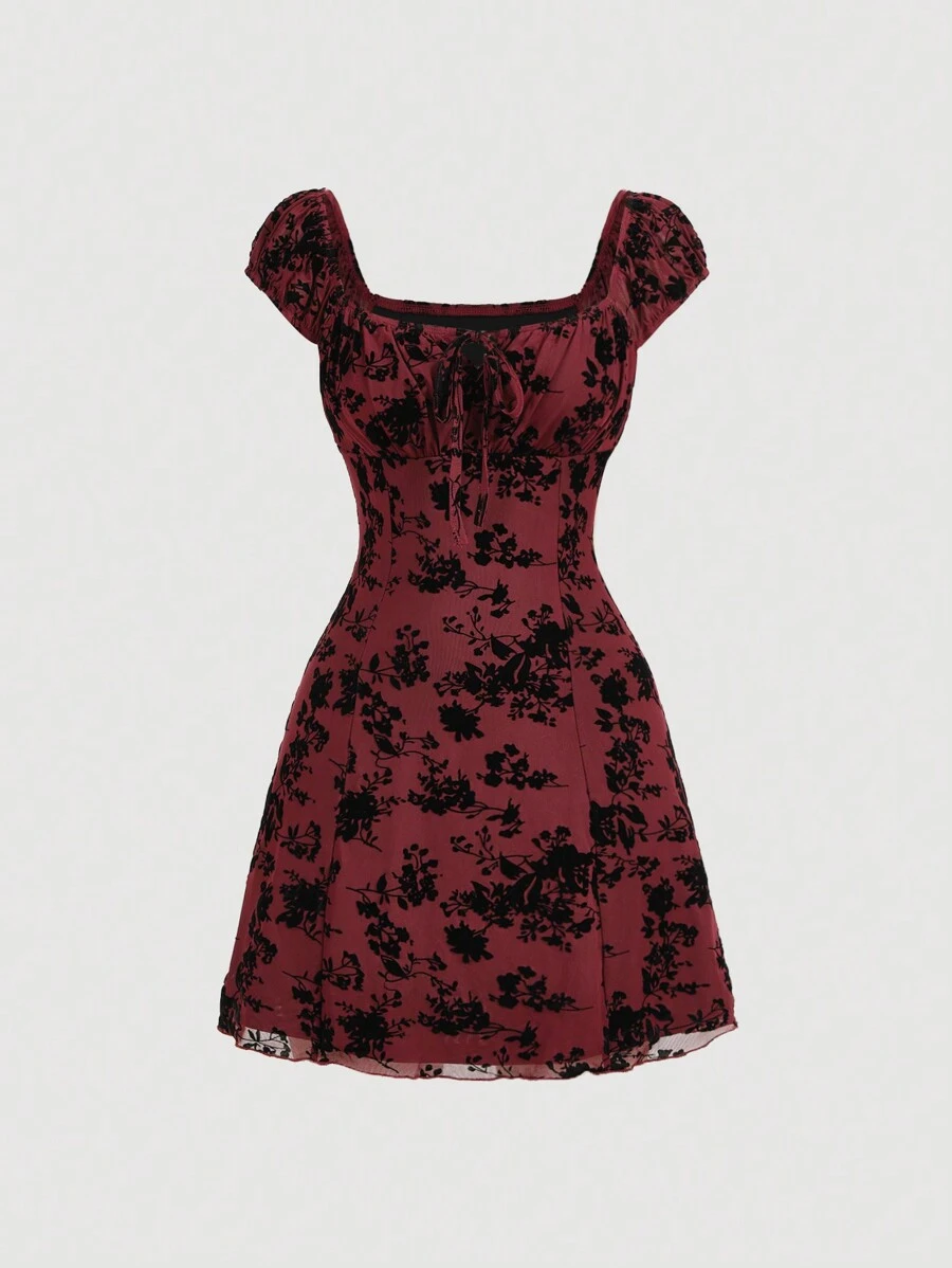 SHEIN MOD Women's Casual Floral Flocked Mini Dress | SHEIN USA
