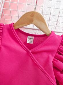 SHEIN Babygirl 紫红色荷叶边上衣和松紧腰长裤套装，夏季 - 粉色 - 查看 4