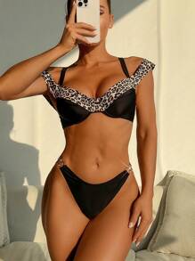 SHEIN Swim Women's Leopard Print Sexy Bikini Set For Summer Beach Vacation