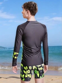 SHEIN Tween Boy' Round Neck Long Sleeve Printed Casual Swimwear Summer Holiday