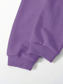 2 件套青少年女孩休闲街头风格酷女孩学院露肩运动衫和运动裤套装 - 紫色 - 查看 3