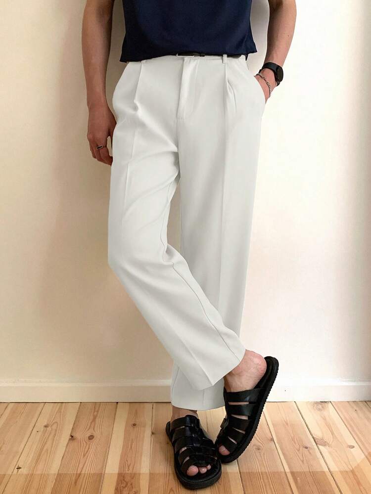 Men's Casual Versatile White Suit Pants For Spring Business Attire