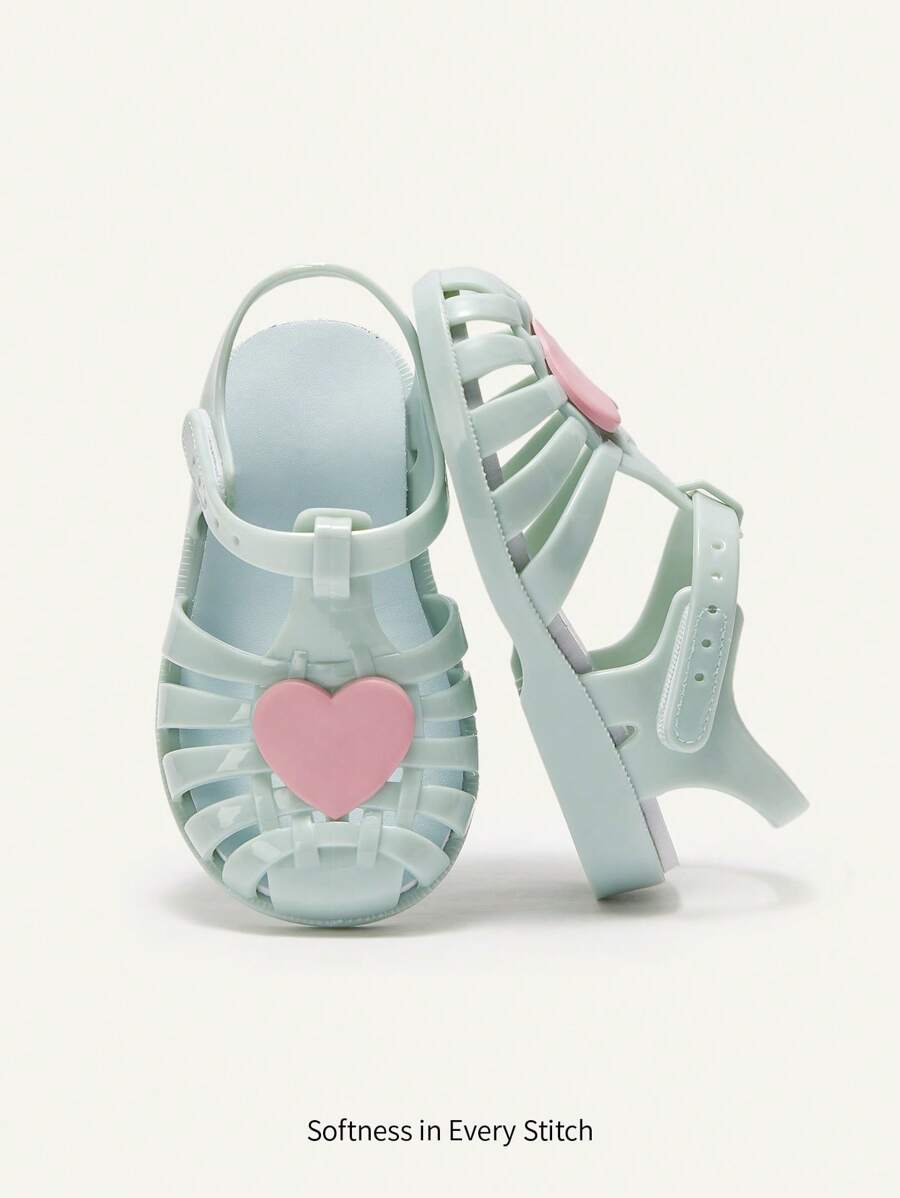 Cozy Pixies 1 双心形时尚百搭可爱绿色婴儿水晶公主鞋，舒适柔软沙滩凉鞋 - 綠色 - 查看 1