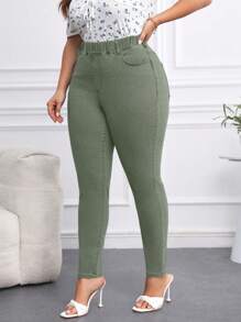 SHEIN Privé Plus Size Women's Elastic Waist Casual Skinny Jeans