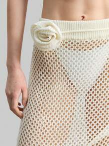 Ontre Women's Light Apricot Bohemian Style Vacation Flower Decor Hollow Out Slim Fit Beach Skirt