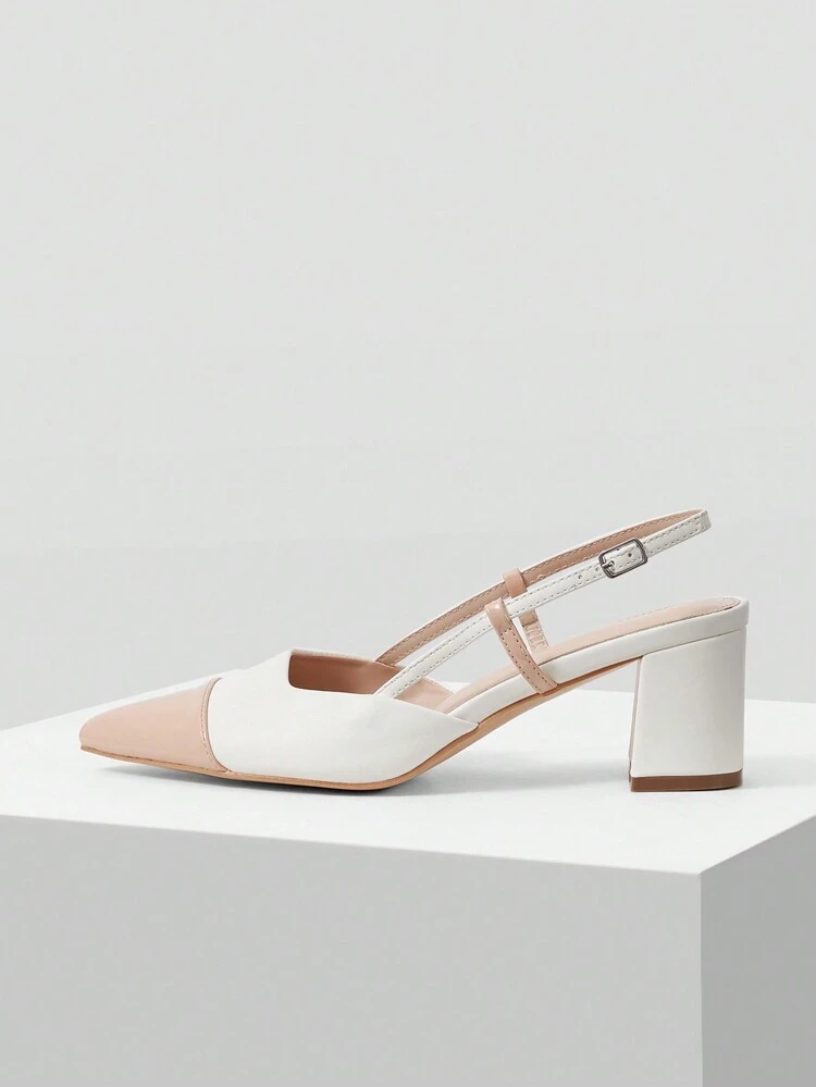 Zapatos de tacón alto de punta fina con bloque de colores, zapatos de primavera, zapatos para vacaciones de primavera, Pascua y baile de graduación