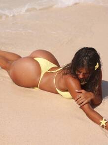 Swim SXY Damen Sommer Badeanzug Set mit einfarbigem Halsknoten, strukturiertem Gewebe, rundem Ring, sexy Bikini