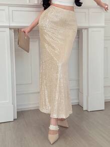 DAZY Saia Sereia Elegante de Cor Sólida com Lantejoulas, Festa de Formatura, Luxo, Ano Novo, Fantasia Feminina - Prata - Visão 5