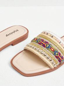 Styleloop Women's Woven Flat Sandals In Black, Brown, Beige, Coffee, Slip-On Thong Slippers, Solid Color Open Toe Non-Slip Sandals Suitable For Indoor & Outdoor Use - Apricot - View 4