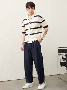 Manfinity CasualKnits Men's Striped Single-Breasted Short Sleeve Casual Knitted Sweater - Multicolor - View 6