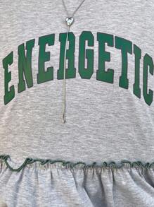 FRIFUL Áo thun nữ in chữ rộng rãi, áo mùa hè dễ thương, áo thun họa tiết - Xám - Xem 6