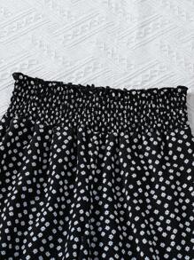 Sparklyn Tween Girl Beach Vacation Casual Lightweight Ditsy Floral Elastic Waist Loose Pants,Holiday,Summer,Travel - Black - View 4