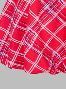 SHEIN Vestido suelto de princesa con cintura ceñida, estilo británico dulce, de cuadros rojos, cuello cuadrado y sin mangas, para uso diario [Conjunto a juego de mamá e hija, se vende por separado]