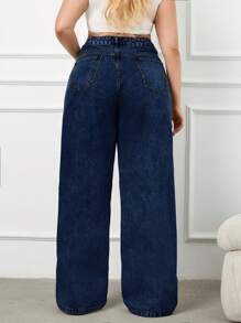 SHEIN Cottnline 100% Cotone rigido, vita alta, vestibilità ampia - Blu lavato medio - Visualizzare 2