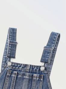 Tween Girl Street-Style Casual Y2K Denim Dungaree Shorts With Ripped Design For Campus, Summer Fashion, Versatile Daily Wear, Spring/Summer 2025 New Arrival