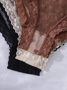 PetitDoll 3pcs Set Valentine's Day Lovely Heart Jacquard Mesh Brief For Women Lingerie - Multicolor - View 5