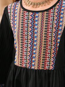 Tween Girls Long Sleeve Casual Minimalist Fashion Daily Dress - Black - View 4