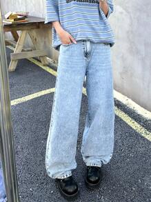 SHEIN Teen Boy Casual Fashion Blue Loose And Comfortable Boys Jeans For Dailywear And Fall Clothes