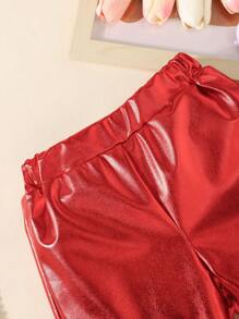 SHEIN Valentine's Day Party PU Baby Girls Elastic Waist Summer Shorts