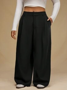Forever 21 Pantaloni casual in tinta unita con tasche, di taglia comoda, versatili per uso quotidiano - nero - Visualizzare 4