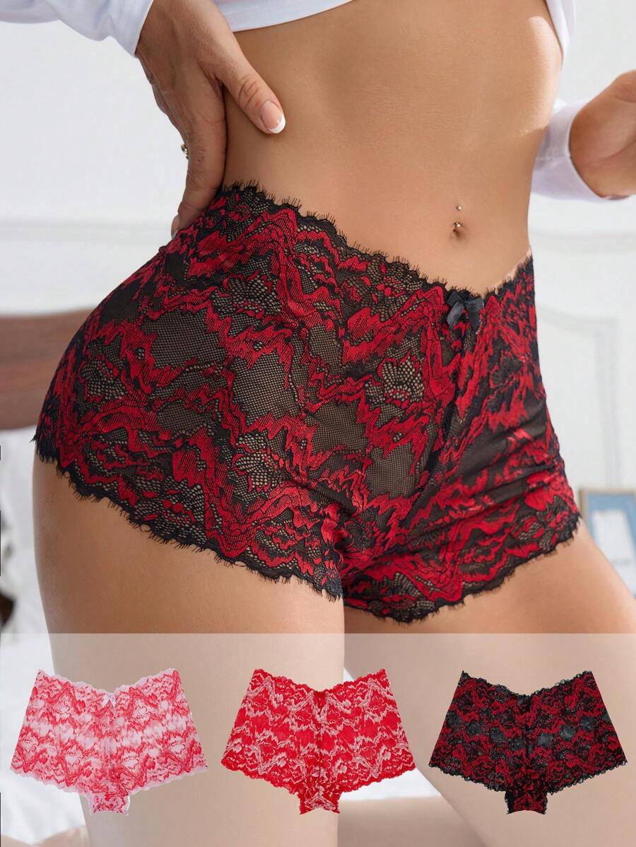 3pcs Set Elegant Lace Briefs Lingerie - Multicolor - View 1
