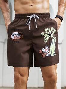 Surfspeed Men's Simple Print Lace-Up Pocket Casual Beach Shorts