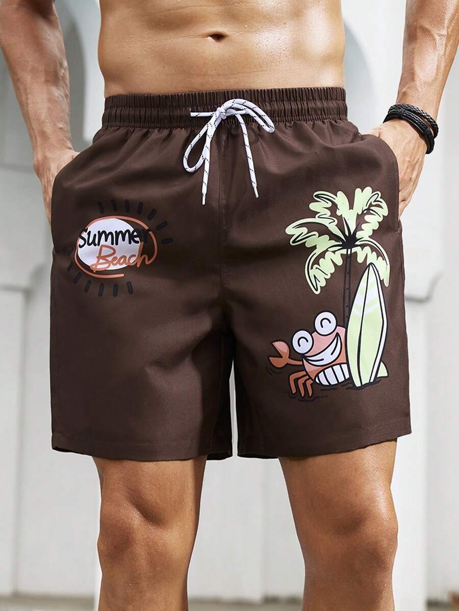Surfspeed Men's Simple Print Lace-Up Pocket Casual Beach Shorts