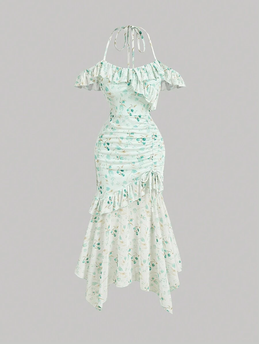 SHEIN MOD Vestido largo verde de punto con flores para el verano, vestidos verdes para mujer, vestido de graduación - Verde - Ver 1