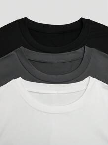 SHEIN LUNE Conjunto de 3 piezas talla grande: Top ajustado de cuello redondo de manga larga de punto con detalle de plisado lateral