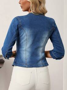 SHEIN Essnce 女士牛仔夹克和外套，简约时尚休闲装，适合日常穿着 - 藍色 - 查看 2