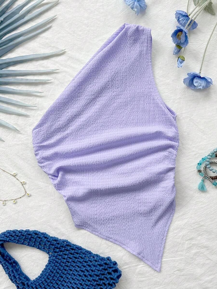 Soleia Blusa asimmetrica con spalla asimmetrica e orlo asimmetrico, adatta alle vacanze estive delle donne