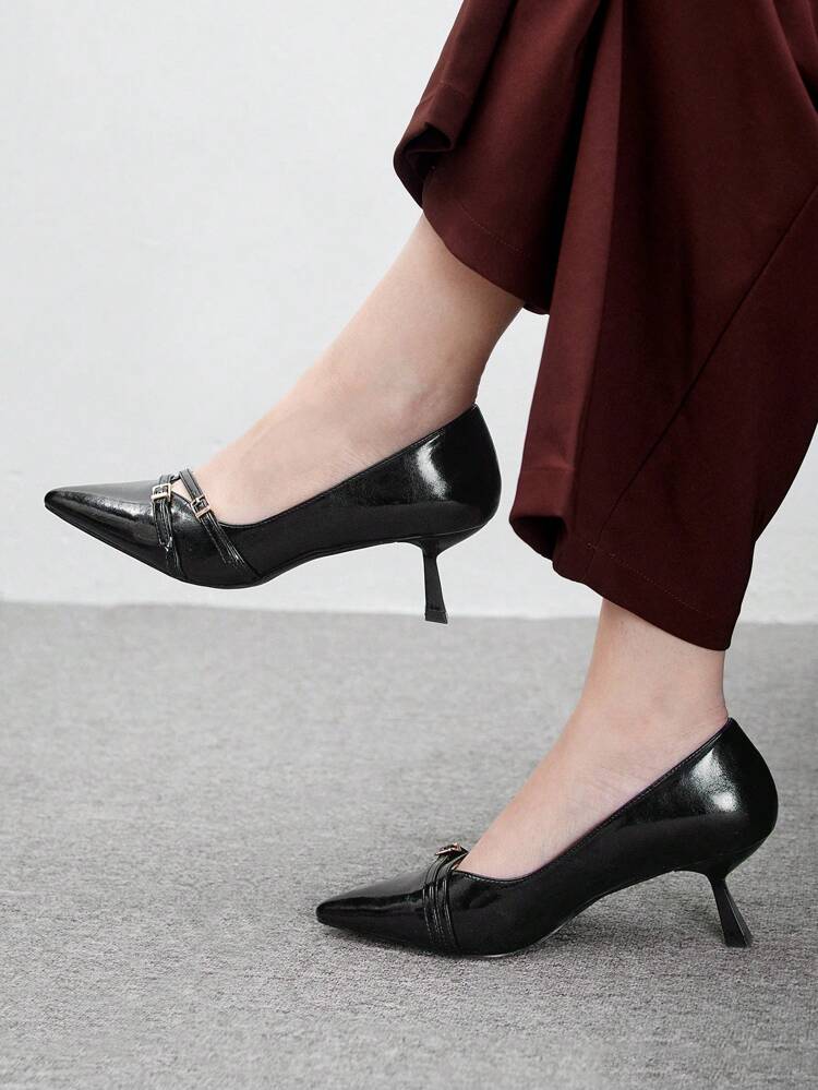 CUCCOO BIZCHIC Women's Pointed Toe Slim Heel Minimalist Commuter Strap Black High Heel Pumps, Casual Chic & Elegant For Spring Outfit Spring Shoes Spring Break Easter