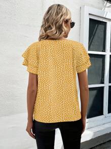 EMERY ROSE Women's Casual Round Neck Short Sleeve All-Over Heart Print Blouse, Daily Wear - Multicolor - View 2