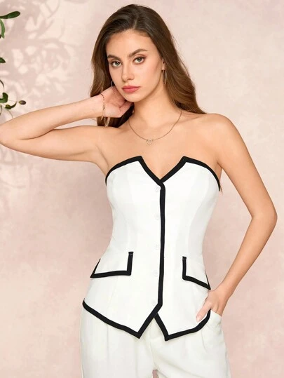 SHEIN Clasi 女士优雅拼色抹胸上衣，春夏春假上衣