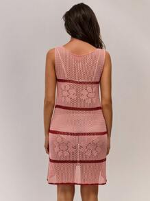 Forever 21 Ärmelloses Strickpulloverkleid mit Farbblock-Muster und Streifen für Damen, Cut Out - Pink - Übersicht 2