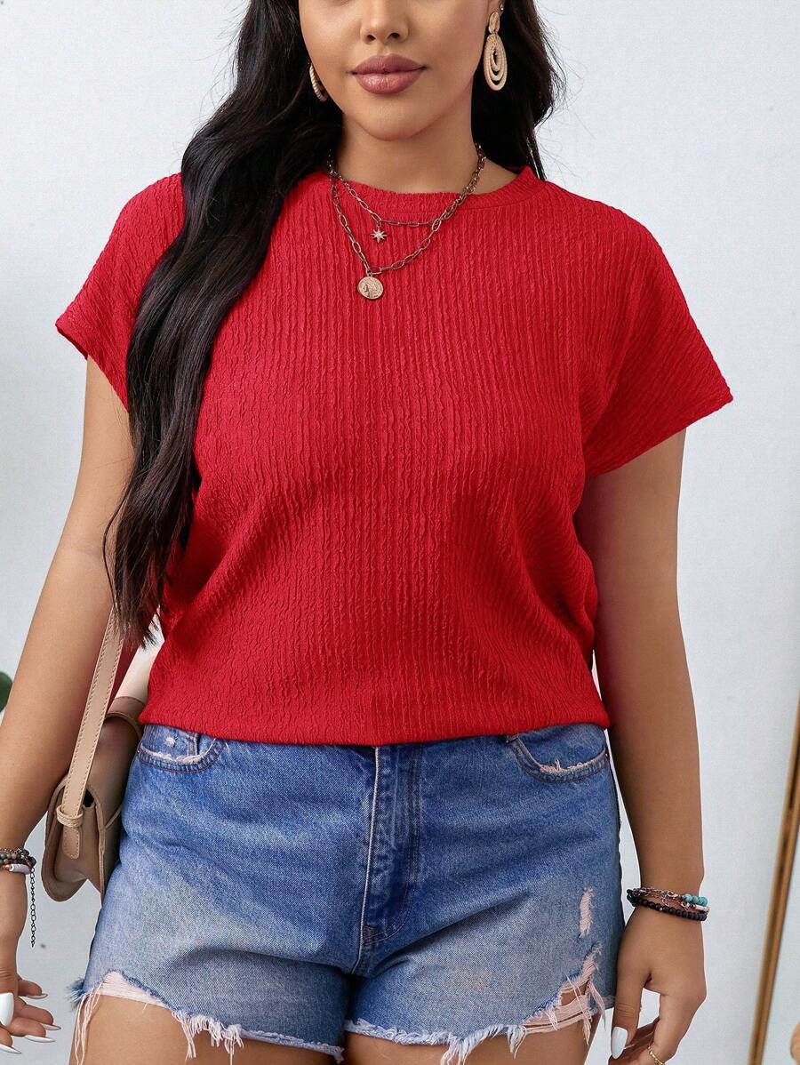 SHEIN LUNE Áo cánh dơi tay cánh dơi màu đỏ trơn cỡ lớn mùa hè, trang phục miền Tây, lễ hội Boho Hippie phong cách cowgirl phong cách Bohemian cổ điển - Đỏ - Xem 1