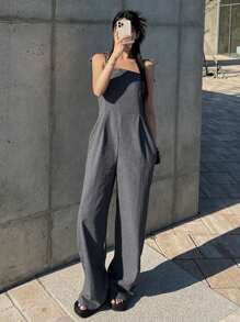 DAZY Women's Solid Color Casual Loose Strap Jumpsuit For Women Lounge Sets For Women - Grey - View 6