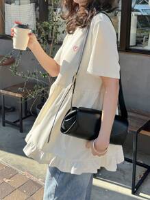 FRIFUL 女士奶油白色心形图案T恤，夏季女士甜美风格，娃娃装上衣