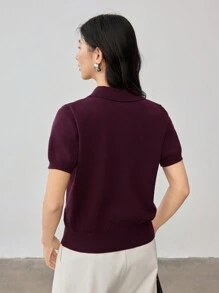 Dazy-Less Women's Casual Embroidered Letter Short Sleeve Knitted Sweater Top, Business Casual,Back To School Clothes,Teacher Outfits - Red - View 5