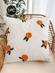 1pc Orange Embroidered Pillow Cover, 100% Polyester, Zipper Closure, No Filling, Suitable For Living Room, Bedroom And Dining Room Decor - Multicolor - View 1