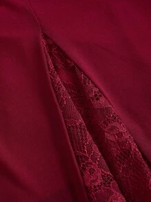SHEIN MOD Plus Size Vintage Wine Red Long Sleeve Contrast Lace Party Dress