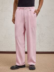 AKNOTIC Business Casual 男士梭织修身长款休闲西装裤，适合日常搭配，毕业礼物 - 淺粉色 - 查看 4