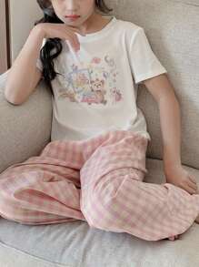 Dazy Kids 2 件套女童花卉印花圆领短袖上衣，春夏季，返校服装 - 白色 - 查看 8