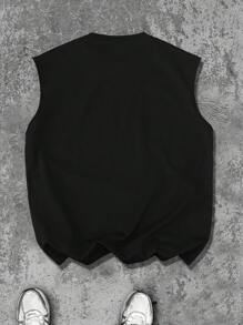 PAVTROS Manfinity Streetrush Men's Black Knitted Casual Tank Top With Unique Cross And Chain Graphic Print Regular Fit Round Neckline - Black - View 6