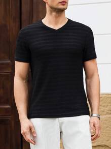 Manfinity Homme Men's Solid Color Slim Fit Short Sleeve T-Shirt, Casual Everyday Wear - Black - View 4