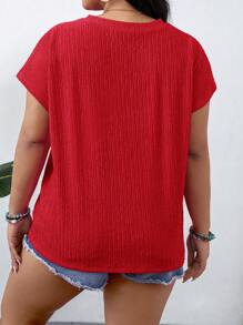 SHEIN LUNE Áo cánh dơi tay cánh dơi màu đỏ trơn cỡ lớn mùa hè, trang phục miền Tây, lễ hội Boho Hippie phong cách cowgirl phong cách Bohemian cổ điển - Đỏ - Xem 2