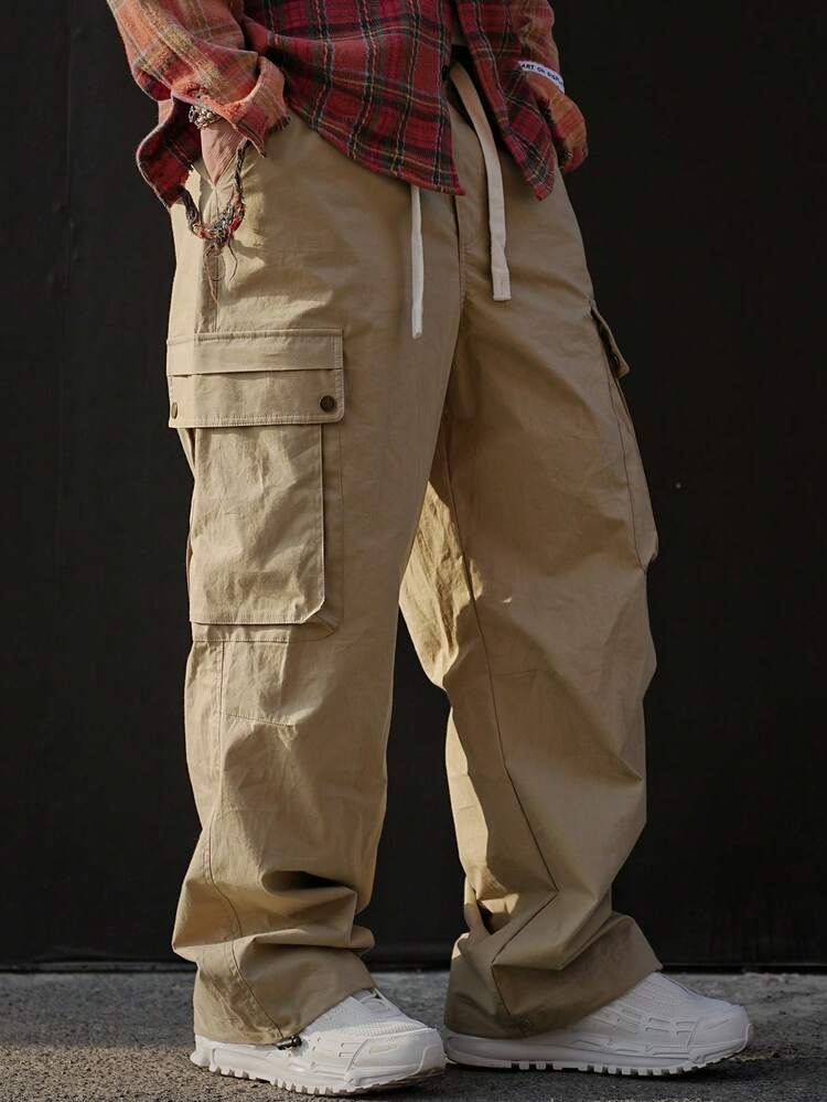 Solid Color Khaki Cargo Pants For Men, Spring/Summer