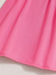 Tween Girl 情人节粉色和白色条纹 Polo 领短袖休闲连衣裙 - 玫紅色 - 查看 6