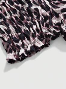 ROMWE Grunge Punk Dark Punk Leopard Print Ruched Shorts Sleepwear Bottom - Multicolor - View 4